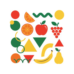 Vibrant geometric fruit shapes seamless pattern graphic design elements vector