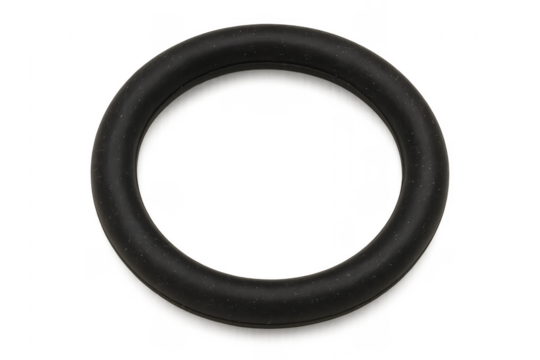 Black rubber O ring seal on transparent background