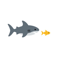 Big shark hunting small fish simple cartoon illustration predator prey concept minimalist design vector