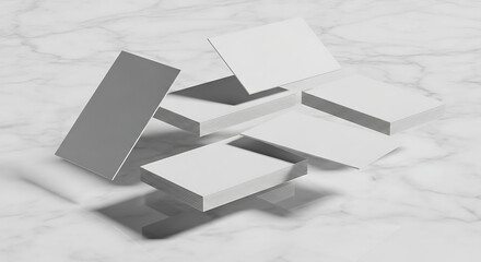 Clean White Business Cards Floating in a Dynamic Arrangement.