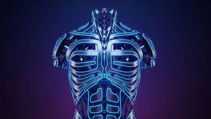Abstract illustration of a futuristic robotic torso with glowing blue lines