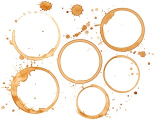 Brown stains with circular shapes and splatters on white background