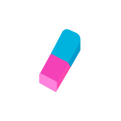 flat design of rectangular eraser. It is divided into two sections the top half is blue and the bottom half is pink. The entire eraser is outlined in dark brown, giving it a simple, iconic appearance.