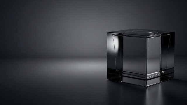 Abstract reflective cube on a dark background showcasing geometric shapes and textures