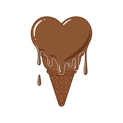 Melting heart shaped chocolate ice cream cone sweet treat dessert love temptation vector
