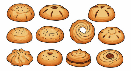 Assorted pastries and buns collection with transparent background