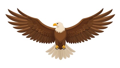 Obraz premium Cartoon illustration of a bald eagle with outstretched brown wings