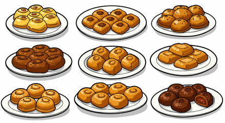 Assorted Chinese pastries on white plates