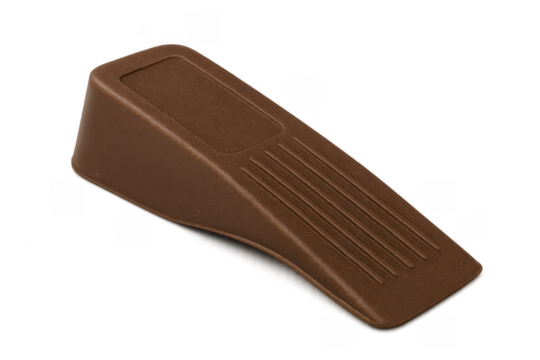 Brown plastic doorstop holding door in place