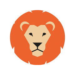Stylized flat icon of a fierce lion head with majestic mane minimalist design vector