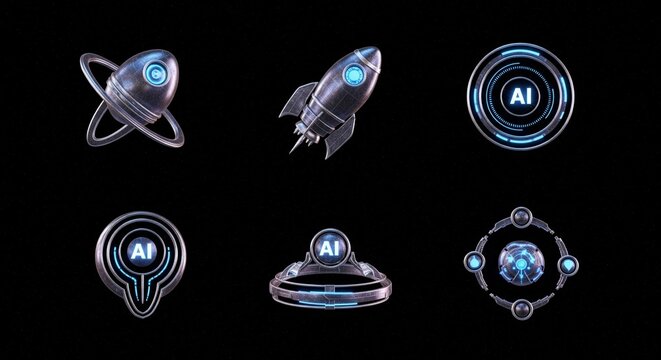 Futuristic AI Icons Set.