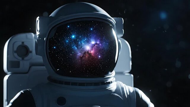 Astronaut reflects cosmos in helmet, a gateway to infinite exploration and discovery
