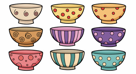 Colorful ceramic bowls with various patterns