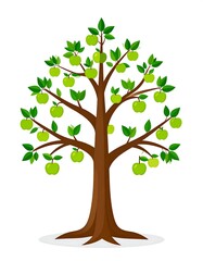 Obraz premium Cartoon depiction of a deciduous tree laden with green apples