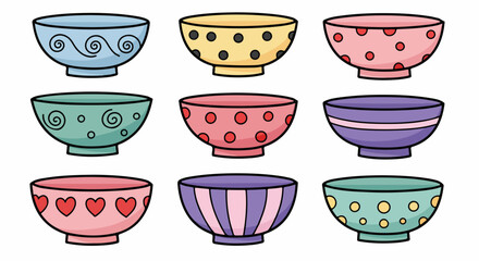 Colorful bowls with various patterns
