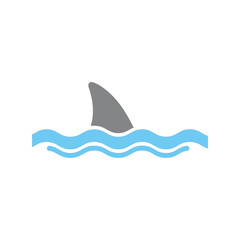 Shark fin emerging from blue waves underwater ocean danger predator marine wildlife symbol vector