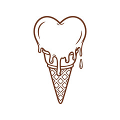 Heart shaped ice cream cone melting sweet summer dessert love treat delicious refreshment cold treat vector