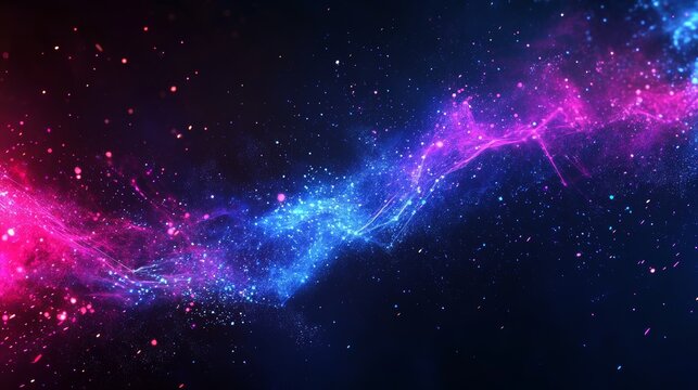 abstract vector-style energy rift tearing through digital space, glowing jagged lines in neon blue and purple tones, dark background with light particle scatter