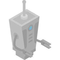 Isometric Gray Robot With Antenna And Robotic Arms On Transparent Background Clean Futuristic Design