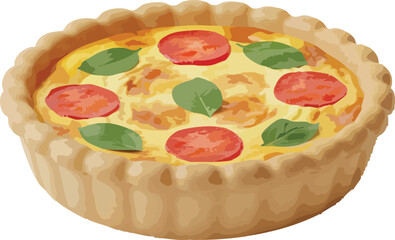 Savory quiche with tomatoes and basil in a tart crust.