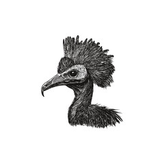 Vintage hand-drawn illustration of Cassowary head. Detailed ink sketch of the rare flightless bird, perfect for logo, print design, wildlife projects, or apparel.