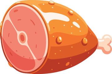 Cartoon illustration of a cooked ham with a bone, showing the details of the meat.