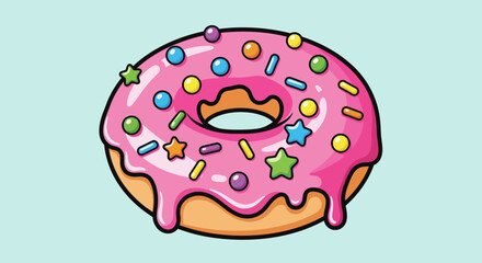 Pink Frosted Donut with Colorful Sprinkles Vector Illustration