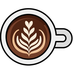 Latte Art Coffee Cup Top View Illustration