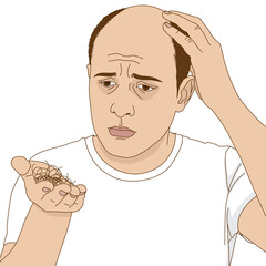 Young man was hair loss and balding, illustration cartoon on white background
