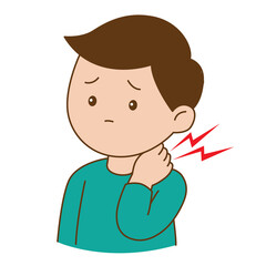 Man touching neck and shoulder tension pain from office syndrome or after exercise, illustration cartoon on white background