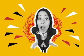Trend artwork collage of  confused stressed lady