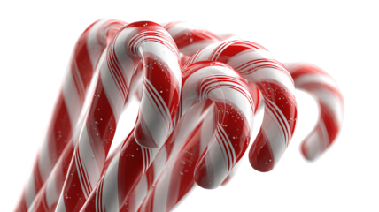 Red and white candy canes sweet holiday treat isolated on transparent background high resolution PNG Christmas clipart for seasonal design and social media