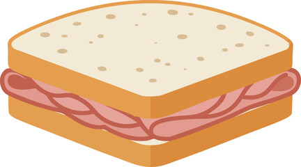 Isometric illustration of a simple ham or deli meat sandwich on white bread, presented with a flat design style.