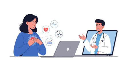 Empowering telehealth session with friendly doctor providing heart health advice to patient for proactive wellness and virtual cardiology support today