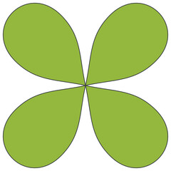 Four Leaf Clover Shape Green Outline Four Petals With Central Point Isolated On White Background