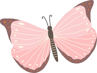 Pink Butterfly Woodland Animal Illustration Flat Minimalist Style