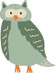 Green Owl Woodland Animal Illustration Flat Minimalist Style