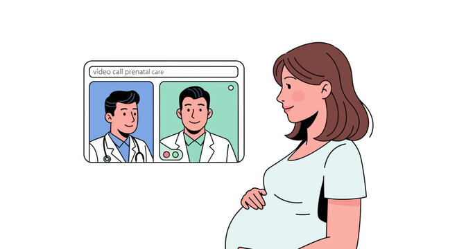 Expectant mother connects with doctors for prenatal care via video call, ensuring a healthy pregnancy with modern telemedicine, peace of mind, and convenience
