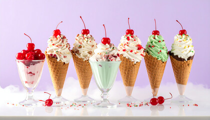 Festive Ice Cream Cones with Holiday Sprinkles on Pastel Background