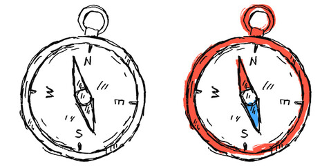 Grunge sketch hand-drawn compass vector. Ideal for navigation, travel, and adventure themes. This graphic symbolizes direction and exploration with a distressed, gritty aesthetic.