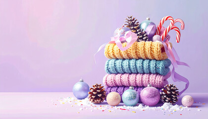 Stack of Cozy Knits with Ornaments