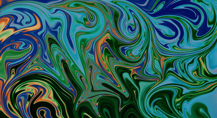 Fototapeta premium Abstract Fluid Art With Green, Blue, And Orange Swirls