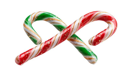 Two colorful candy canes isolated on white high resolution PNG festive Christmas and New Year sweet treat clipart for seasonal design and social media