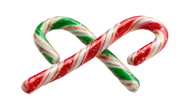 Two colorful candy canes isolated on white high resolution PNG festive Christmas and New Year sweet treat clipart for seasonal design and social media
