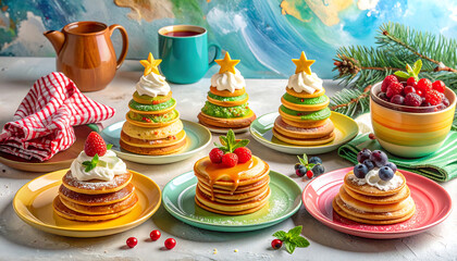 Festive Christmas Breakfast with Pancake Trees and Star Toppers