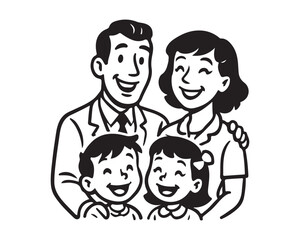 Cheerful family portrait evokes feelings of love and unity, perfect for heartwarming projects and nostalgic designs with a retro vintage vibe and positive message