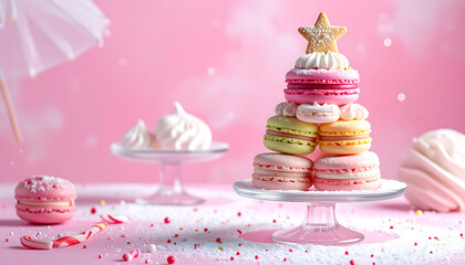 Whimsical Pink Christmas Macarons with Sparkles
