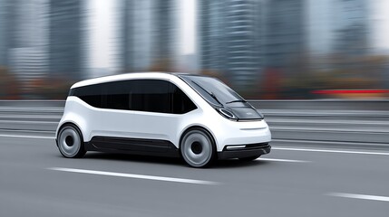 driverless car on urban street. Front side view. Selective focus