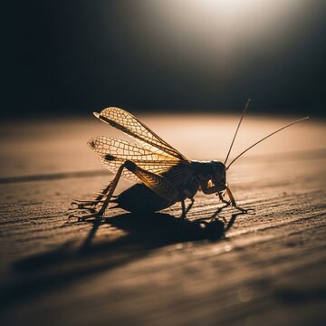 ricket on a Wooden Surface in the Warm Light of Sunset