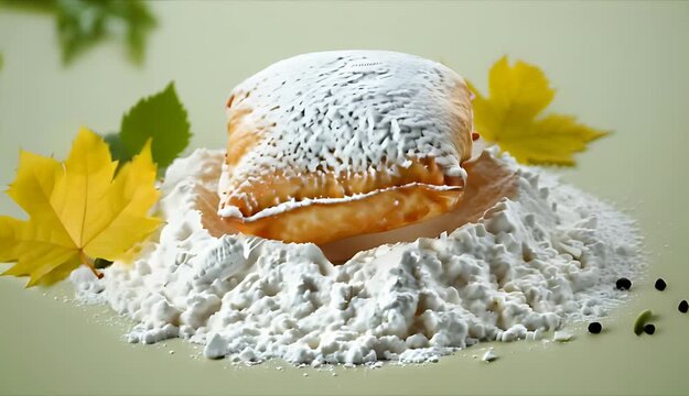 Pastry Delight: Puff Pastry with Powdered Sugar and Autumn Leaves